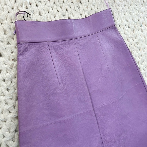 NEW Miu Miu Lavender Leather Midi Skirt with Silver Ruffle - Picture 7 of 16